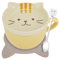 SHAIDOJIO Katzen-Tasse, Niedliche Keramik Kaffeetasse mit Deckel, Löffel und Untersetzer, Kreative Kawaii Katzen Steingut Tasse, Keramik Teetasse, Lustige Tassen für Katzenliebhaber, 300ML-Gelb