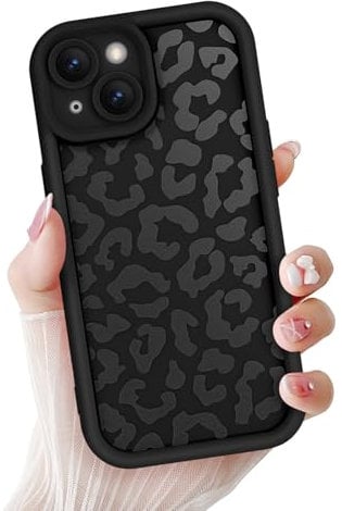 Newseego Case Compatible for iPhone 15 6.1”, Aesthetic Leopard Print Styles Pattern Design for Girls Women Phone Case Soft Slim TPU All-inclusive Lens Shockproof Cover for iPhone 15 - Black