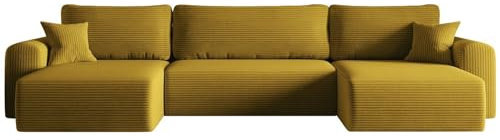 Kaiser Möbel, Sofa mit schlaffunktion, mit Bettkasten, Schlafsofa Capri, Designer U-Form Sofa, Modern Design Couch, Polsterecke, Freistehend, Stoff POSO Gelb