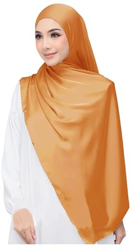 Lina & Lily Luxus-Satin Hijab Kopftuch Schal für Muslimische Frauen Extra Langer (Gebranntes Orange)