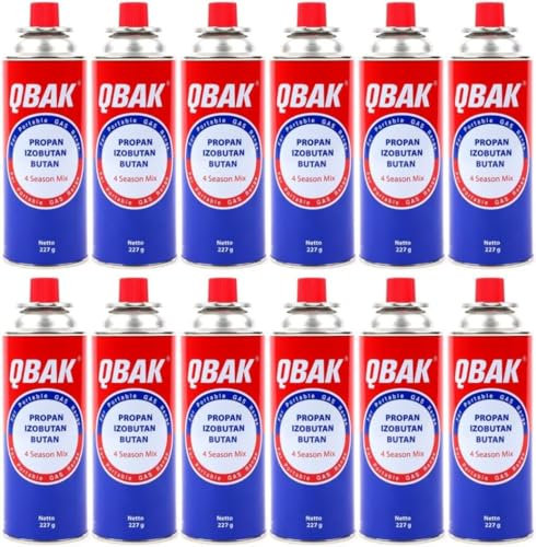 DISPAU QBAK Pack de Cartuchos de Gas Butano 227g - Butano, Compatibles con Hornillos, Quemadores y Cocinas Portátiles - Cartucho Descartable con Válvula de Seguridad (12 Cartuchos)