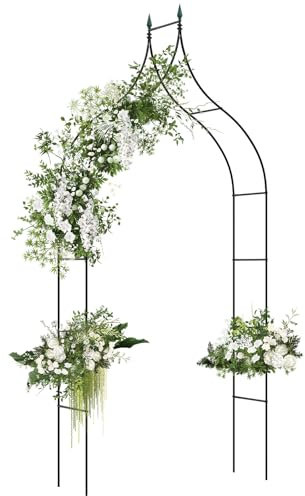 GOPLUS Rosenbogen aus Metall, Gartenbogen für Kletterpflanzen, Torbogen mit Spitzen, Rankenbogen Hochzeitsbogen Rankgitter für für Garten & Hochzeit (125 x 39 x 287 cm)