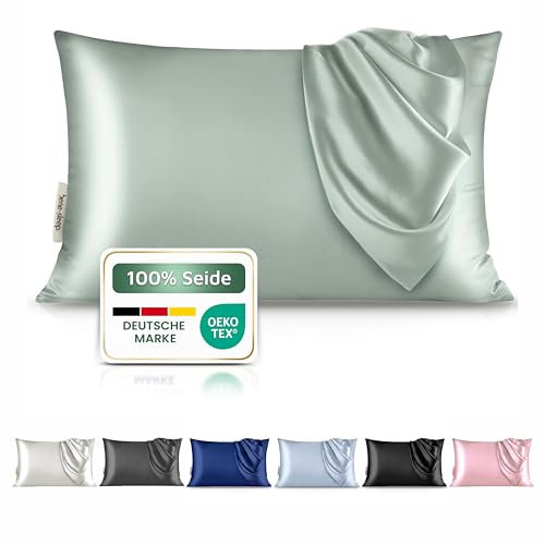 bene-sleep® Premium Seidenkissenbezug – 100 % Maulbeerseide 22 Momme | Verstärkte Nähte | Oeko-TEX Zertifiziert* | Anti-Frizz & Faltenreduzierung | hypoallergen & hautfreundlich (Grün, 40x80 cm)