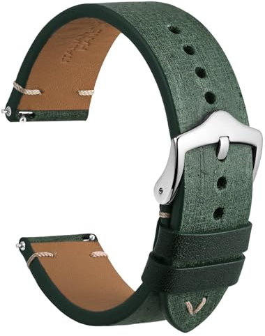 WOCCI 18mm Leder Uhrenarmband, Vollnarbiges Kalbsleder (Grün)