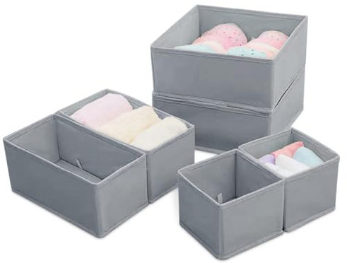 BEYGIH Drawer Organiser - 6PCS Foldable Storage Box, Fabric Wardrobe Storage Dividers Cube for Cosmetics, Bras, Socks, Ties, Scarves, Underwear (Gray)