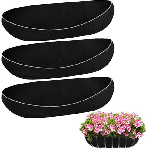 3 forros para cestas colgantes, 36 pulgadas, de tela, para ventana, rectangulares, fieltro, para macetas, cestas colgantes, inserto de fibra, para montar en la pared, para macetas de jardín, flores