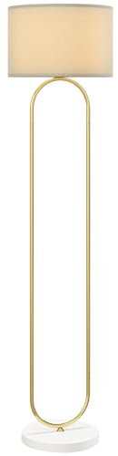 HOMCOM Lampada da Terra Moderna con Paralume in Tessuto, Base Grande e Doppio Tubo Metallico, Lampada a Piantana con Interruttore a Pedale per Camera da Letto e Salotto, Oro