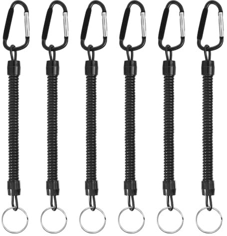 6 Pcs Coiled Fishing Lanyard Fishing Tool Ropes with Keychain and Carabiner Safety Retractable Fish Tools for Pliers Boating Kayak Equipment