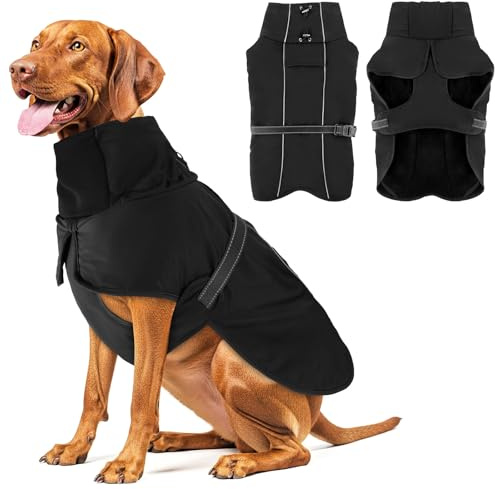 Warme Hundemäntel, wasserdichte Reflektierende Hundejacke, Winddichter Wintermantel mit Hohem Kragen Weichem Fleecefutter, Verstellbare Passform Hunde Hundemantel Für mittelgroße bis große Rassen