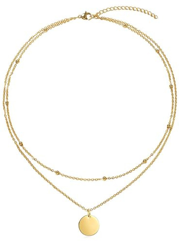 Cangall Collana da donna in acciaio inox resistente, 36 – 46 cm, regolabile con perle e ciondolo a forma di moneta, collana a doppia fila con ciondolo a forma di croce, collana in oro