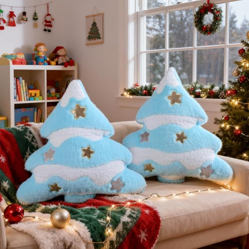 Lanpn 2 Stück Weihnachtsbaum Kissen Weihnachtskissen, Stern Weihnachts Kissen Dekokissen Zierkissen für Party Bett Sofa Couch Innenbereich Weihnachtsdeko (Blau, 40x45,5cm)