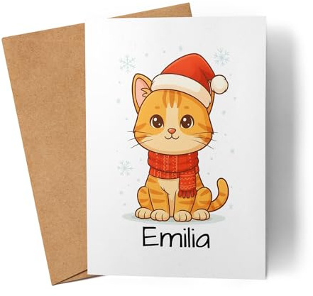 Kiddle-Design Weihnachtskarte Namen personalisiert, Karte Weihnachten Geldgeschenk Junge & Mädchen mit Katze, Nikolausgeschenk, für Kinder mit Tier
