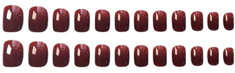 24 Faux Ongles Autocollants Adhesif Courts et Carrés - Ongles à Coller Rouge Bordeaux Uni - Faux Ongles à Coller - Faux Ongles Pleine Couverture pour Femmes