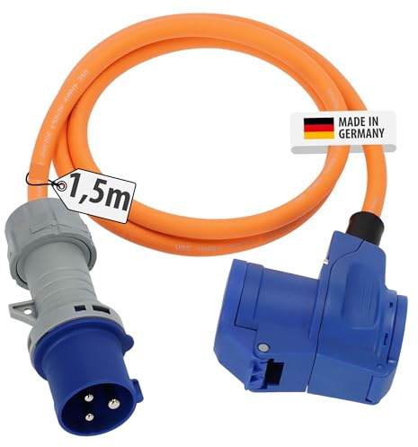 Brennenstuhl Camping CEE-Adapterleitung mit CEE-Stecker und Winkelkupplung inkl. Schutzkontakt-Kombisteckdose mit LED Spannungsanzeige (1,5m, 230V/16A, Einsatz im Außenbereich IP44, Made in Germany)