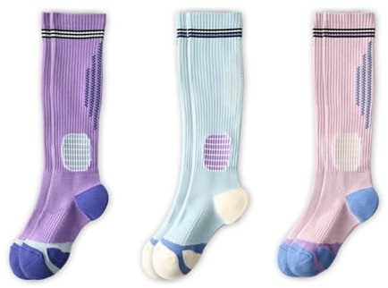 Nymora 3 Paar Kompressionsstrümpfe (Rosa, Hellblau, Lila) - Skisocken & Inliner Socken Damen - Skistrümpfe für Skifahren und Sport