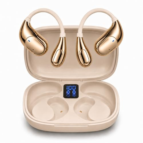 Auriculares Inalambricos Bluetooth 6.0, Cascos Inalambricos Bluetooth Deportivos con Gancho de Oreja, Pantalla LED, 50H con Estuche de Carga, Control Táctil, Audio HiFi