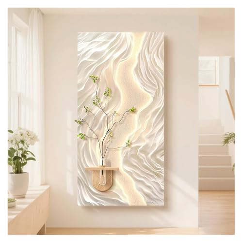 Qxgylz Leuchtende 3D-Wandkunst, Wandbild Mit LED-Beleuchtung, 3D-Wandskulpturen, Sandsteinwand Beleuchtete Wanddekoration, Grüne Pflanze, Für Eingangsbereich, Korridor(B,80x40cm/31.5x15.7in)