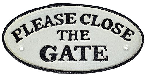 AB Tools Please Close the Gate Cast Iron Sign Plaque Wall Fence Gate Post Garden Home