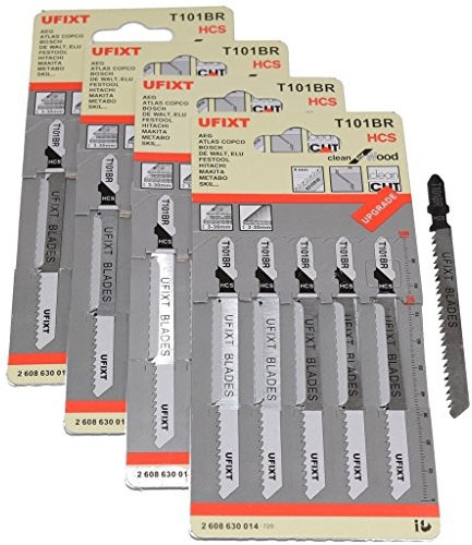 Jigsaw Blades T101BR For Down Cutting Laminates and Veneers High Carbon Steel HCS 20 Pack Fits AEG, Black & Decker, Bosch, Dewalt, Elu, Festool, Hitachi, Makita, Metabo and Skil By Ufixt