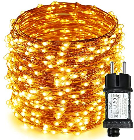 EASTERNSTAR Stringa Luci Filo Rame,8 Modalità Impermeabile 20M 200 LED Catena Luminosa Interni ed Esterno Decorazione con Spina per Natale Camera Festa Bianca Calda