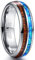 NUNCAD Damen Herren Ring 6mm aus Wolfram Silber mit Opal Blau + Koa Holz für Hochzeit Ehe Partnerschaft Party Alltag Größe 65.0 (20.7)