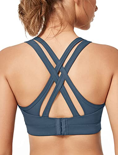 Yvette Sport BH Starker Halt Gepolstert Gekreuzt Rücken Große Brüste Lauf Fitness Yoga Bra,Grau,XL Große Größen