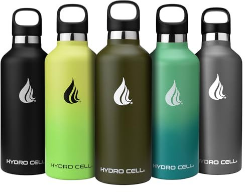 HYDRO CELL Stainless Steel Water Bottle with Straw & Standard Mouth Lids (32oz 24oz 20oz 16oz) - Keeps Liquids Hot or Cold with Double Wall Vacuum Insulated Sweat Proof Sport Design (Army 32oz)