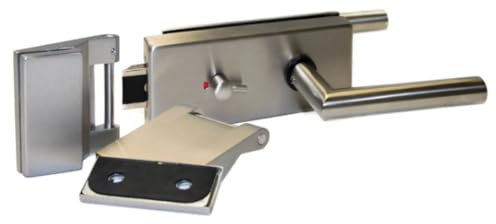 HORI® Glastürbeschlag aus Edelstahl I Türschloss-Set für Ganzglastüren I inkl. Band, Rahmenteil und Türgriff I Zubehör & Montageset Eckig WC | WC - Schloss