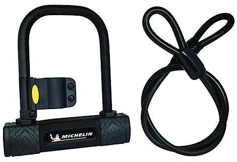 Antivol U à clés Michelin - Accessoire Vélo, Vélo Électrique, Trottinette Électrique 147 x 105 mm + câble câble 100 cm Ø 10 mm- Noir, Taille Unique