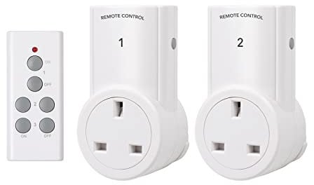HBN Remote Control Plug Socket, 13A/3120W Wireless Light Switch 30M/100ft Operating Range for Household Appliances, 2 Pack Sockets and 1 Remote
