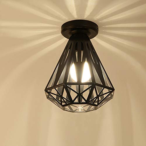 iDEGU Vintage Deckenleuchte aus Eisen Käfig Lampenschirm 20cm Kronleuchter E27 Beleuchtung Industrielle Dekoration Deckenlampe für Flur, Eingang,Schlafzimmer, Bar, Restauriert (Schwarz)