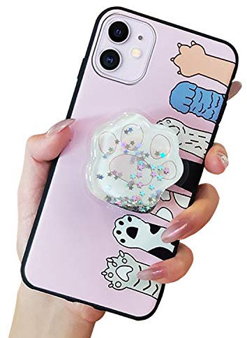 Handyhülle Kompatibel mit iPhone 11 Hülle Cute Weiche Silikon Gel Kratzfest Schutzhülle mit Glitzer Flüssig Flexible TPU Interessante Ständer Cover Case für Mädchen (Klaue der Katze)