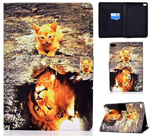 Case for iPad Mini 2/3/4/5 Case, iPad Mini 5th/4th generation 7.9'' Cover Slim Folio Wallet Stand Case with Auto Sleep/Wake Card Slot for iPad Mini 5 4 3 2 1 Tablet - Cat and lion