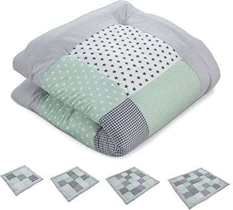 ULLENBOOM Krabbeldecke für Baby 80x80 cm, Outdoor-geeignet, 100% OEKO-TEX Materialien, Made in EU, Weich gepolstert, Mint Grau - ideal als Spieldecke Baby
