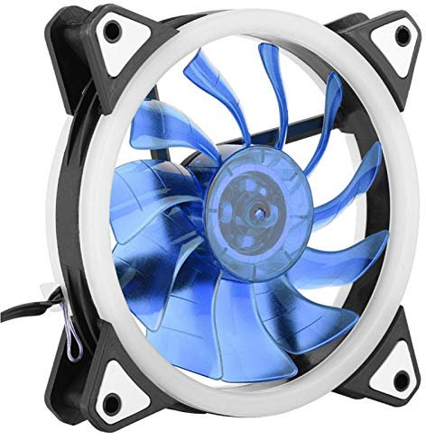 Computer-Lüfter, extrem geräuscharmer 12-V-3-poliger 4-poliger Desktop-Computer-Lüfter 12-cm-CPU-Gehäusekühler-Lüfter mit 2 LED-Ringen für Desktop-Computer(Blau)