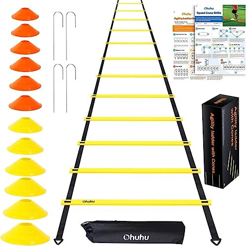 Ohuhu Koordinationsleiter, 4-6M Trainingsleiter Fußball Agility Leiter Übungen Koordinationstraining Leiter mit Tasche und Lernprogramm