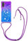 YMCASE Handykette Hülle für Samsung Galaxy A13 5G / A04S, Smartphone Necklace Glitzer Transparent Silikonhülle mit Band - Handyhülle Case mit Stylische Kette zum umhängen, Lila und Blau