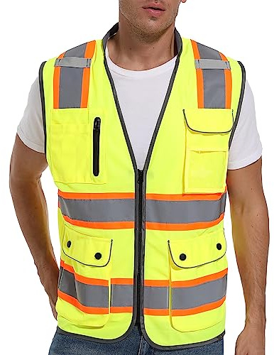 ArcRidge Reflective Safety Vest for Men and Women - High Visibility Construction Vest - Dual Tone Reflective Strips (Yellow, Large)
