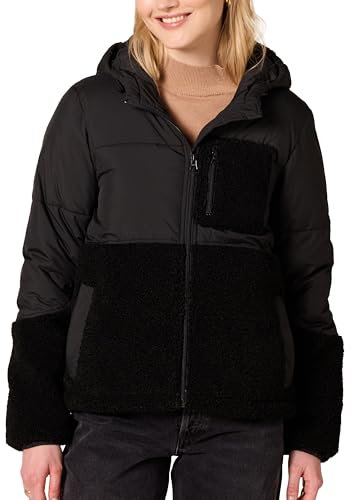 Amazon Essentials Piumino con Cappuccio in Pile Sherpa con Cerniera Integrale Donna, Nero, XXL