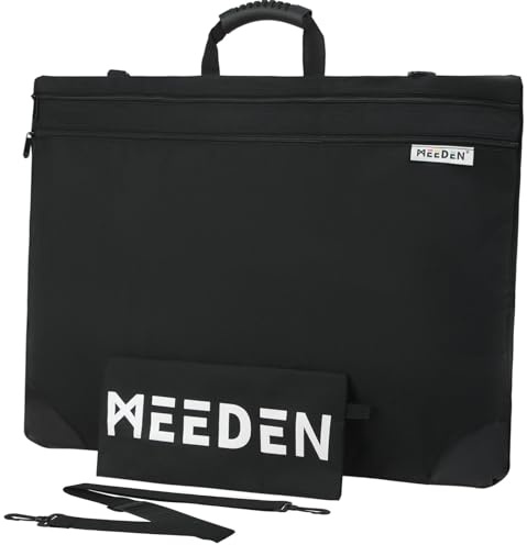 MEEDEN Professionelle Kunstmappe, Künstler Zeichenplatte Tasche, A3 Tragetasche mit Schultergurt, Wasserdicht Zeichenmappe mit Griff für A2/A3/A4, Leinwand, Schwarz(51 X 66 X 3cm)