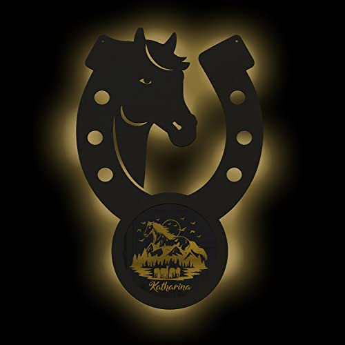 Deko Spiegel Pferd mit Hufeisen | personalisiert mit Namen I Geschenke für Pferdeliebhaber - Pferdemädchen - Frauen - Mädchen