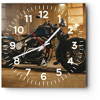 Modern Wanduhr Harley-Davidson Motorrad Motor 40x40cm Quadrat Groß Wand Uhr Glas Analog Zimmeruhren Küche Büro Wohnzimmer Glasuhr Wall Clock Dekoration Design Wanddekoration Küchenuhr C4AC40x40-4233