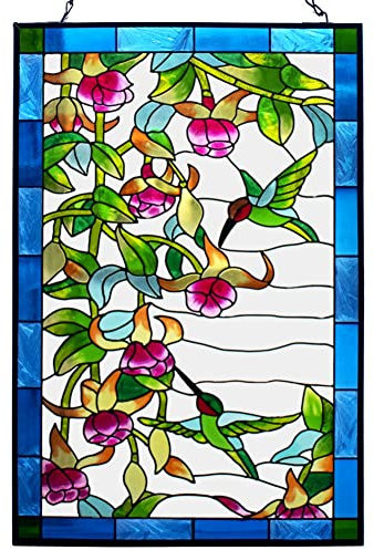VEWOGARDEN Décoration de fenêtre en Verre teinté Colibri, Panneau Attrape-Soleil avec chaîne en métal pour décoration intérieure et extérieure (25,4 x 38,1 cm)