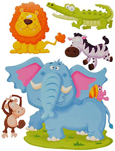 alles-meine.de GmbH 5 TLG. Set 3-D ! Wandtattoo/Fensterbild - AFFE Elefant - Tiere Tier Afrika - Pappe selbstklebend - Wandsticker/Pappsticker - AFFE - Löwe Krokodil/Wi..