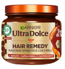 Garnier Ultra Dolce Tesori di Miele, Maschera Riparatrice Per Capelli Danneggiati, 97% Origine Naturale, 1 Minuto di Posa, Senza siliconi, Hair Remedy, 340 ml