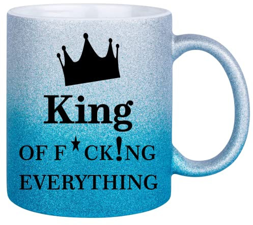Druckerino Tasse mit Spruch - Glitzertasse - King of fu... everything - Tasse mit Glitzer - Geschenk Freund