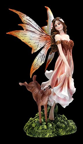Elfen Figur mit Rehkitz auf Wiese 30 cm | Fee Statue Deko