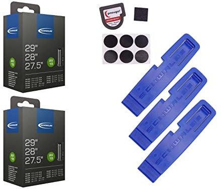 2X Fahrrad-Schlauch Schwalbe AV19 27.5+28+29 Zoll 40-622/62-622 Auto-Ventil 40mm +3X Schwalbe Reifenheber +pneugo! Reparatur-Kit