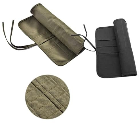 Vokowin 2pcs Canvas Brush Roll-Up Bag, Paint Brush Bag Artist Paint Brush Holder, Pockets Artist Paint Brush Roll Up Bag Holder for Draw Pen Watercolor Oil Brushes (Black, Army Green) (K227-2)