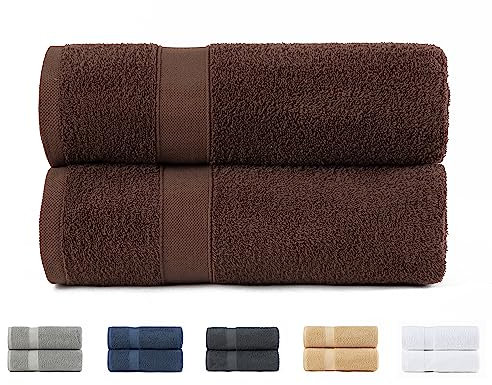 Todocama 2 Duschtücher, 100% Baumwolle, 550 g/m², extra weich, saugfähig und schnell trocknend, Maße: 70 x 140 cm, Schokoladenfarben.